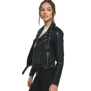 Love Tree Black Faux Leather Zip Up Biker Moto Jacket 8654JH